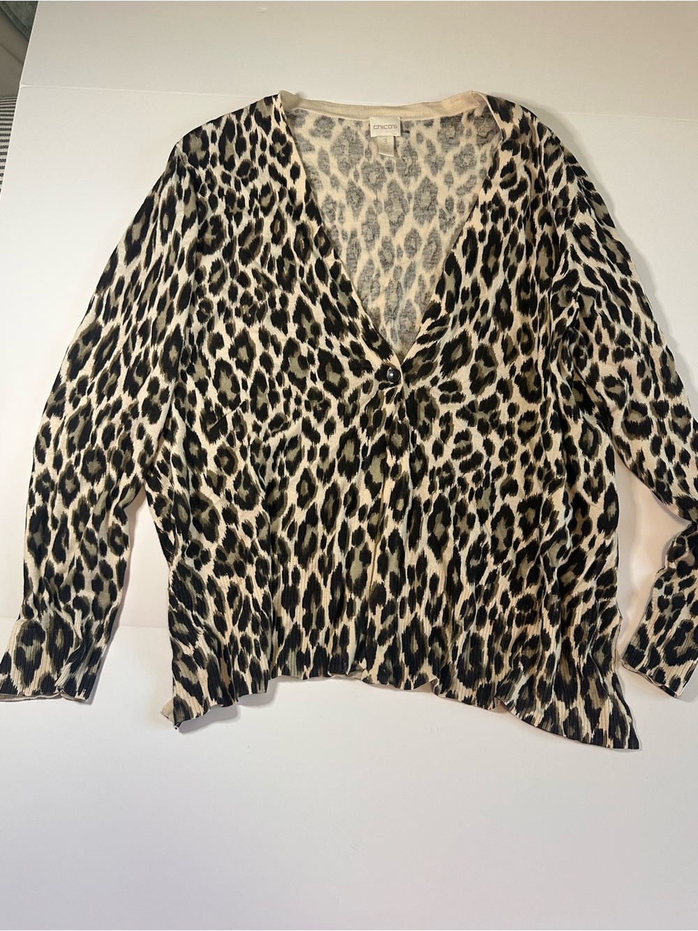 Chico’s Leopard Print Cardigan Sweater Size 3